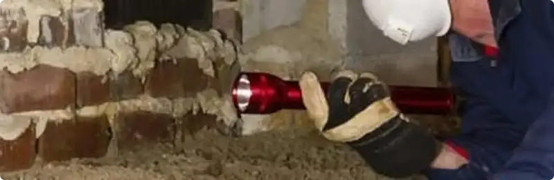 Pest control technician inspecting a crawl space for ant activity in Meridian, ID