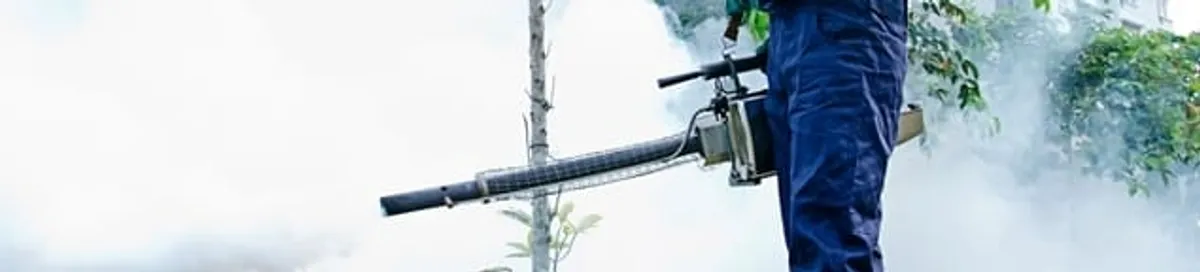 Pest control technician fogging an outdoor area for insect control in Boise, ID